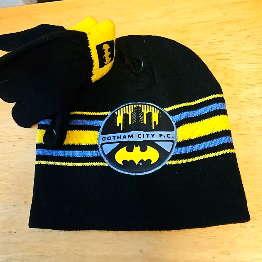 Batman Dc Comics Boys One-Size Hat & Gloves Set. New